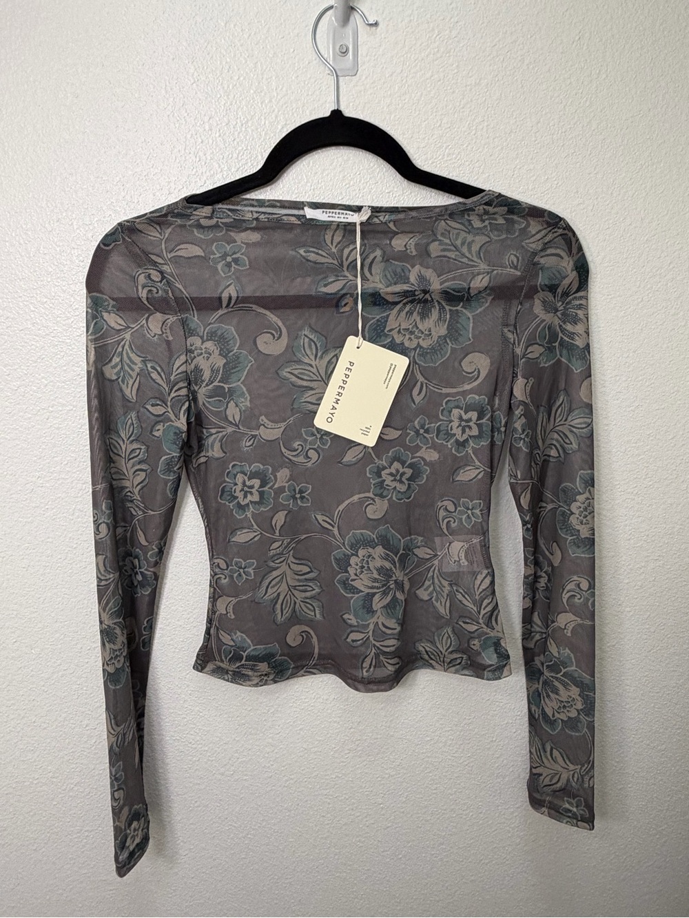 Peppermayo Sheer Floral Long-Sleeve Top - Gray